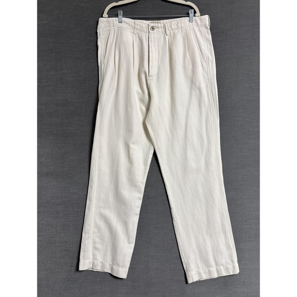 Wythe Pants Mens 36x33 Natural Cream Pleated Cotton Linen Button Fly Casual - Picture 1 of 13